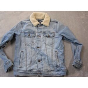 Hollister Epic Flex Jacket Mens Medium Light Wash Denim Sherpa Collar Lined